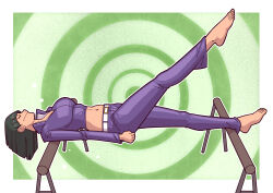  bangs barefoot black_hair catalepsy closed_eyes ef-nsfw female_only femsub green_background happy_trance nico_robin one_piece sleeping spiral_background stage_hypnosis 