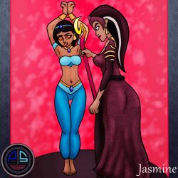  aladdin_(series) animated animated_gif black_hair dark_skin disney earrings female_only femdom femsub hypnotic_eyes jewelry long_hair magic ordeper_arts princess princess_jasmine staff 