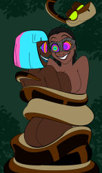  black_hair blue_hair blue_lipstick coils colorrings coup&eacute; dark_skin disney dispatch_(game) femsub happy_trance kaa kaa_eyes maledom multiple_girls multiple_subs nude pink_hair prism_(dispatch) short_hair smile snake the_jungle_book 