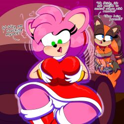 3b_arts absurdres amy_rose badger_girl body_control bottomless breasts denial drool female_only femdom femsub furry happy_trance hedgehog_girl large_breasts open_mouth remote_control smile sonic_boom sonic_the_hedgehog_(series) sticks_the_badger tech_control text