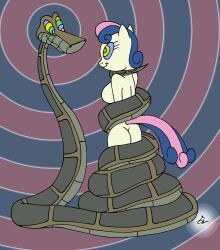  absurdres blue_hair bon_bon bottomless breasts coils curly_hair disney femsub furry happy_trance horse_girl hypnotic_eyes kaa kaa_eyes large_breasts lol20 multicolored_hair my_little_pony nude pink_hair short_hair smile snake spiral_eyes symbol_in_eyes the_jungle_book topless 