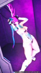  3d ahoge armpits arms_above_head blue_hair breasts corruption esther_r18 female_only femsub fingerless_gloves gloves high_heels leotard multicolored_hair open_mouth opera_gloves phantasy_star_online_2 resisting tech_control thick_thighs thigh_boots thighhighs twintails uchinoko_esther_(esther_r18) underboob visor wires 