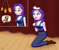 abigail_(stardew_valley) absurdres breasts choker cleavage dog_pose drool female_only femsub green_eyes happy_trance hypno_apophis open_mouth pendulum pet_play purple_hair spiral_eyes stage_hypnosis stardew_valley symbol_in_eyes tongue tongue_out