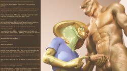  3d abs alien aware caption confused dialogue femdom furry green_eyes humor lizard_boy malesub manip muscle_boy nude possession red_eyes scalie slit_pupils snake_girl story text thalarynth_(manipper) 