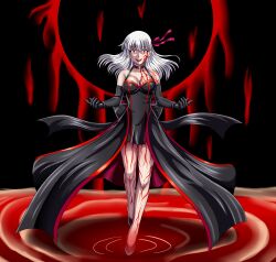  absurdres alternate_costume angra_mainyu aura bare_legs bare_shoulders body_markings breasts clothed command_seal corruption costume dark_sakura darthplegias eye_color_change facial_markings fate/stay_night fate/stay_night_heaven's_feel fate_(series) femsub gloves hair_color_change hair_ribbon legs lipstick long_hair makeup opera_gloves orb possession red_eyes red_lipstick sakura_matou shoes smile white_hair 