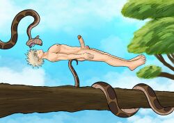 abs bare_legs bare_shoulders barefoot blonde_hair catalepsy disney erection happy_trance kaa kaa_eyes katsuki_bakugo male_only maledom malesub my_hero_academia nude penis sanyxhot smile snake spiral_eyes the_jungle_book