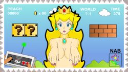 blonde_hair empty_eyes fembot femsub game_controller large_breasts long_hair nabs001 nintendo nude princess_peach remote_control super_mario_bros. tech_control