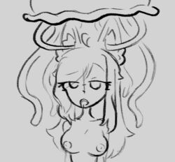  ahoge animal_ears brain_injection drool femsub grey_background jellyfish kaede_(skecchyartist) nude open_mouth original simple_background skecchyartist sketch unaware wolf_girl 
