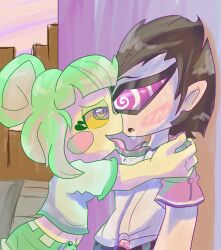  blush brown_hair drool femdom frog_girl furry gel_(ittybit) glasses green_hair heterosexual ittybit licking malesub open_mouth original pinkanator_(pinkanator) purple_eyes spiral_eyes sunglasses sweat symbol_in_eyes tongue tongue_out 