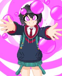  ambiguous_pov animated animated_gif backpack black_hair bubble clothed drool fabius female_only femsub happy_trance hoodie hug looking_at_viewer marvel_comics peni_parker pixel_art pov short_hair skirt smile spider-man_(series) spiral spiral_background super_hero wholesome 