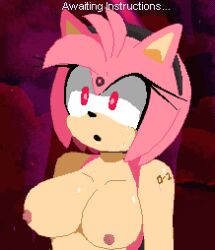  amy_rose breasts female_only femsub furry glowing glowing_eyes hypnotic_accessory open_mouth pink_hair pixel_art pstash sonic_the_hedgehog_(series) standing sweat tattoo tech_control 