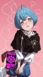  ai_art black_clover blush cell_phone femsub grey_(black_clover) happy_trance heart heart_eyes short_hair 