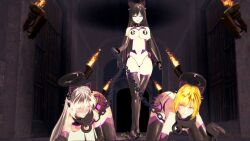  3d all_fours animal_ears bare_shoulders black_hair blonde_hair blush chains clothed_exposure collar cuffs female_only femdom femsub gloves grey_eyes halo kaints koikatsu! kuromaru living_costume m.u.g.e.n. multiple_girls multiple_subs navel opera_gloves pad_lock pasties purple_eyes rubber silver_hair smile thigh_boots thighhighs thong topless yellow_eyes 