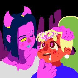  control_indicator drool female_only femsub going_under hand_on_another's_cheek hand_on_head heart_eyes horns hypnotic_eyes jackie_fiasco one_eye_open tears unhappy_trance yellow_eyes 