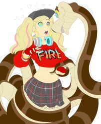  ann_takamaki blonde_hair breasts cap coils dazed disney earrings femsub hypnotic_eyes jewelry kaa kaa_eyes long_hair maledom midriff open_mouth persona_(series) persona_5 plsgts simple_background snake the_jungle_book trembling twintails white_background 
