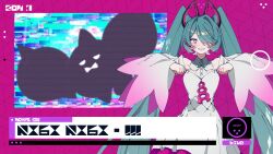 blue_hair blush chains dress hair_covering_one_eye hair_ornament happy_trance heart heart_eyes long_hair miku_hatsune mochi_dance mysterious_zone nintendo pecharunt pink_eyes pokemon smile sweat symbol_in_eyes twintails vocaloid