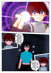 black_hair blue_eyes blush clothed comic dialogue dragon_girl femsub long_hair maledom panties rollb skecchyartist skirt spiral_eyes text