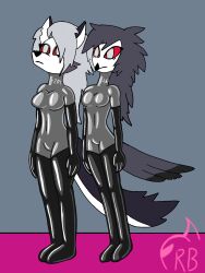 bird_girl boots dog_girl drone expressionless female_only femsub furry gloves helluva_boss latex loona_(helluva_boss) octavia_(helluva_boss) opera_gloves rub-bot standing standing_at_attention tagme thigh_boots wolf_girl