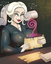  absurdres blonde_hair bubble clothed collarbone crossed_eyes empty_eyes female_only femsub green_eyes happy_trance hourglass_figure house_of_the_dragon hypnotic_gas large_breasts lipstick magic perfume red_lipstick rhaenyra_targaryen robe short_hair smell smile solo zorro-zero 