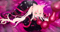  3d animal_ears ass blonde_hair blush bodysuit breasts cat_ears cat_girl corruption cum cum_on_face custom_maid_3d_2 empty_eyes female_only femsub flower_in_hair force_feeding green_eyes hair_ornament huge_breasts jack-o_pose latex lily_poemer looking_at_viewer princess_lushete_(lily_poemer) rubber sex solo tears tentacle_in_mouth tentacle_sex tentacles twintails vaginal 