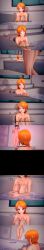 3d absurdres angry bath bathing black_hair censored closed_eyes dialogue dollhouse empty_eyes english_text expressionless eyepatch femsub maledom nami_(one_piece) nude one_piece orange_hair penis red_eyes short_hair text