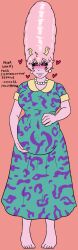  alternate_costume barefoot beehive_hair blush domestication dress english_text female_only femsub happy_trance heart heart_eyes horns looking_at_viewer mina_ashido my_hero_academia pregnant smile solo stepfordization text xxxx52 