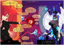  bunnysuit character_request cleavage demon_girl drool empty_eyes fishnets happy_trance horns kaela_(pupsoph) large_breasts magic magic_circle original pupsoph suit text 