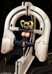  anal ball_gag blonde_hair bodysuit collar corruption crotch_cutout double_penetration erect_nipples female_only femsub gag large_breasts latex nipples original plasma-dragon restrained rubber sex_machine signature solo spread_legs tech_control topless twintails vaginal vibrator 