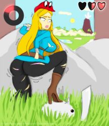  artist_request ass blonde_hair breasts breath_of_the_wild cappy leggings mario nintendo possession princess_zelda super_mario_bros. super_mario_odyssey the_legend_of_zelda torn_clothes 
