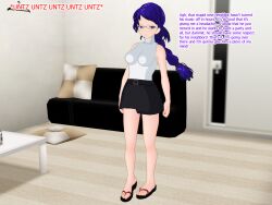 3d 3d_custom_girl blue_hair braid breasts feet glasses henshin-san large_breasts long_hair original ponytail sandals text