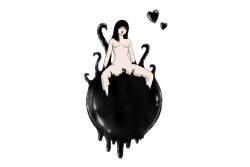  absurdres alice_(poiz0nous) assimilation black_hair black_sclera censored corruption fangs female_only femsub happy_trance heart lipstick long_hair love navel nipples nude open_mouth original poiz0nous purple_eyes simple_background slime solo straight-cut_bangs symbiote tentacles tongue vaginal white_background 