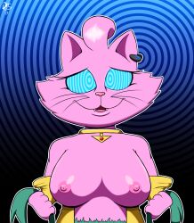 bojack_horseman breasts cat_girl dr._chaos fangs female_only femsub furry glowing glowing_eyes happy_trance large_breasts open_clothes open_mouth princess_carolyn ring_eyes tech_control topless torn_clothes