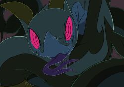  animals_only looking_at_viewer nintendo pokemon pokemon_(creature) red_eyes ring_eyes serperior simple_background snake solo spiral_eyes symbol_in_eyes winte 