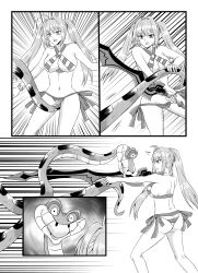 bikini coils comic crotch_rub disney fate/grand_order fate_(series) kaa kaa_eyes large_breasts long_hair monochrome nero_claudius_caesar_augustus_germanicus_(fate) nilanandita snake sword the_jungle_book twintails