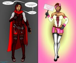 absurdres black_hair breasts brown_hair comic corruption female_only femdom femsub happy_trance heterochromia large_breasts looking_at_viewer megaguardain multicolored_hair neopolitan open_mouth pink_hair red_hair ruby_rose rwby short_hair smile text