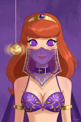 ai_art bikini_top breasts daphne_blake happy_trance harem_outfit pendulum red_hair scooby-doo_(series) spiral_eyes symbol_in_eyes veillover19