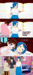  absurdres aki_hinata blue_eyes blue_hair breast_grab brown_hair clothed collar dialogue empty_eyes english_text expressionless female_only femdom femsub glasses komi_can't_communicate komi_shuuko lana's_mother long_hair milf multiple_girls multiple_subs nintendo pokemon pokemon_sun_and_moon sgt._frog short_hair sleeping text zenin1 