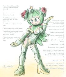  ameerashourdraws antenna boots cosmo_the_seedrian fembot femsub green_hair latex monster_girl plant_girl robotization roses sonic_the_hedgehog_(series) tagme text thigh_boots 