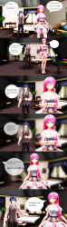 3d absurdres biliocho blush breasts comic earrings expressionless femsub happy_trance high_heels hypnotic_audio hypnotic_music jewelry large_breasts long_hair luka_megurine open_mouth pink_hair text trigger vocaloid