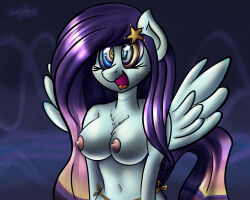 breasts drool femsub furry happy_trance horse_girl kaa_eyes large_breasts multicolored_hair my_little_pony open_mouth original pegasus_girl purple_hair swirlyponies topless wings