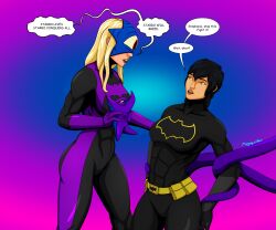  alien black_hair blonde_hair breasts cassandra_cain corruption dc_comics dialogue english_text femsub hypnotized_assistant hypnotized_hypnotist megaguardain parasite possession red_eyes restrained speech_bubble starro stephanie_brown super_hero tagme tentacles text yellow_eyes yellow_sclera 