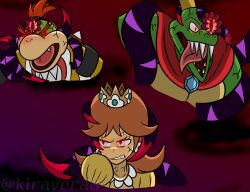 angry aura blonde_hair body_markings bowser_jr. brown_hair cape corruption crossover crown dharkon donkey_kong_(series) elf_ears fangs femsub furry glowing glowing_eyes jewelry king_k._rool kiravera8 looking_at_viewer malesub multiple_subs nintendo open_mouth parasite possession princess princess_daisy red_eyes sharp_teeth short_hair slit_pupils super_mario_bros. super_smash_bros. tentacles tongue tongue_out unhappy_trance veins watermark
