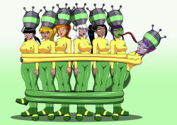 attea ben_10 black_hair blonde_hair bodysuit charmcaster dlobo777 drone ester expressionless female_only femsub glowing_eyes green_eyes gwen_tennyson happy_trance helmet hypnotic_accessory jimmy_neutron_(series) julie_yamamoto kai_green lucy_mann open_mouth orange_hair pink_hair purple_hair standing_at_attention tech_control uniform white_hair yolkian