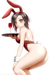  absurdres ass bare_legs bare_shoulders black_hair breasts bunny_ears bunnysuit cuffs expressionless fake_animal_ears fake_tail female_only femsub glass grey_eyes kimmy77 looking_at_viewer manip master226_(manipper) multicolored_eyes open_mouth red_eyes ring_eyes ruby_rose rwby short_hair sideboob simple_background solo spiral_eyes symbol_in_eyes tail white_background wine 