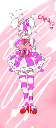absurdres breasts bunny_ears bunny_girl dress gloves happy_trance high_heels luckyluckyluckypenny opera_gloves original pink_skin rael_bunni text thighhighs tongue tongue_out topless