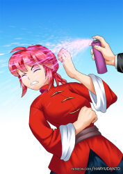 braid breasts femsub gradient_background hadant large_breasts ranma_1/2 ranma_saotome red_hair short_hair signature simple_background spray