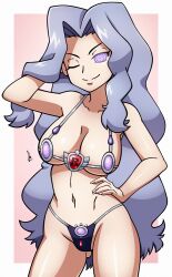  bikini breasts cleavage clothed_exposure female_only femsub happy_trance icontrol_(manipper) karen_(pokemon) large_breasts looking_at_viewer manip micro_bikini navel nintendo pokemon pokemon_heartgold_and_soulsilver scott_bennett smile solo spiral_eyes swimsuit symbol_in_eyes very_long_hair wink 
