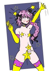  alternate_costume antenna_(biology) astolfo_(fate/grand_order) blush bulge embarrassed erection erection_under_clothes fate/grand_order fate_(series) femboy gloves illumina long_hair male_only malesub midriff navel opera_gloves pasties pink_hair ponytail purple_hair star_pasties starmanko symbol_in_eyes thighhighs thighs transformation 