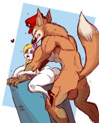  ass balls blonde_hair bottomless breasts bunny_girl cappy closed_eyes doggy_style femsub furry hariet_(mario) hat heart heterosexual high_heels huge_ass huge_breasts maledom muscle_boy mustache nintendo nude open_mouth possession sex shishikasama super_mario_bros. super_mario_odyssey topless wolf_boy 