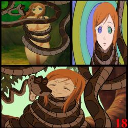 bleach coils femsub happy_trance jungle kaa kaa_eyes kanoebael large_breasts maledom manip navel nude orange_hair orihime_inoue screenshot snake the_jungle_book